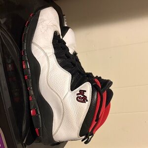 Jordan Retro High-Top Sneakers in White, Black & Red